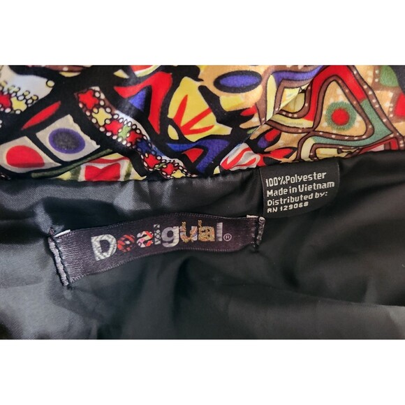 Desigual Women's Puffer Jacke Size 44 US Large Colorful Pattern Removable Collar - Picture 6 of 7